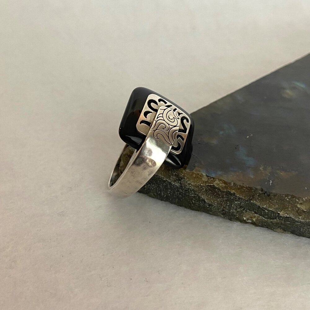 VTG Retired Silpada 925 Sterling Silver Black Agate Blacktop Swirl Ring Sz 8.75 - Picture 12 of 16